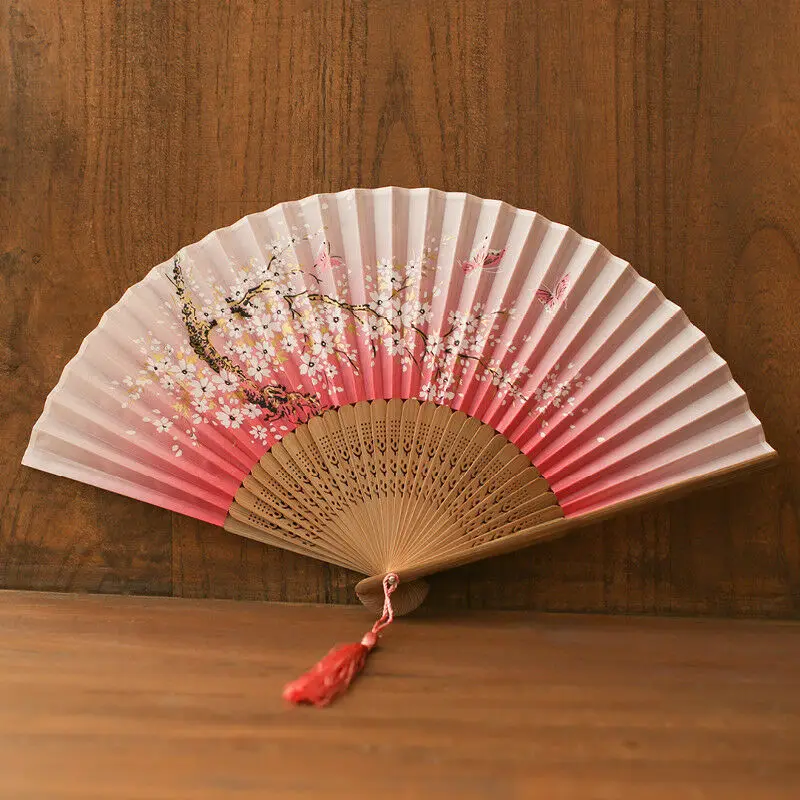 Abanico de flores de mano plegable de bambú Vintage, regalos de bolsillo para fiesta de baile chino, 1-10 colores - imagen 5