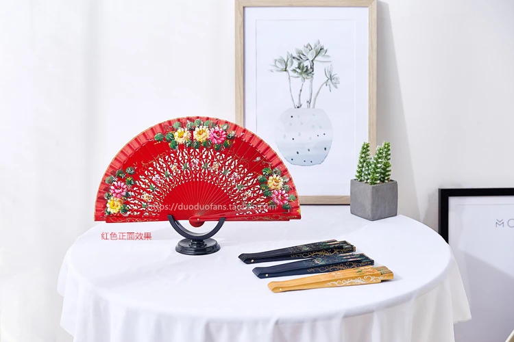 Nuevo cuatro estilos dorados: abanico pintado con borde de tela fácil de llevar, abanico plegable español pintado a mano, abanico de madera, abanico de baile personalizado - imagen 2