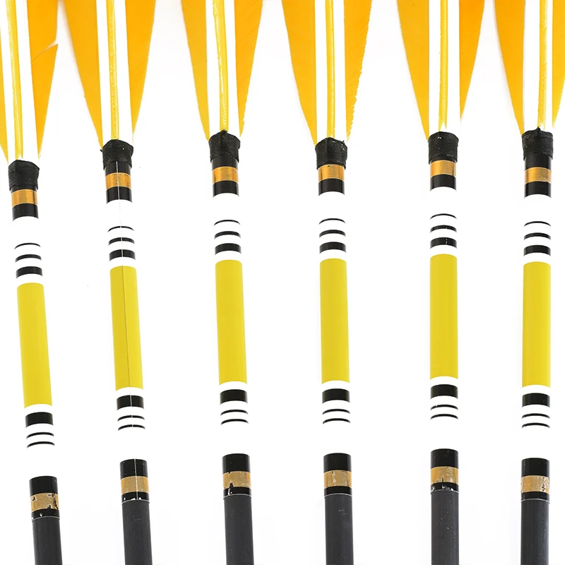 12 unids/lote 80cm tiro con arco de caza longitud ballesta flechas de carbono OD 7,6mm pluma de pavo amarillo para arco compuesto de 20-50 libras - imagen 5