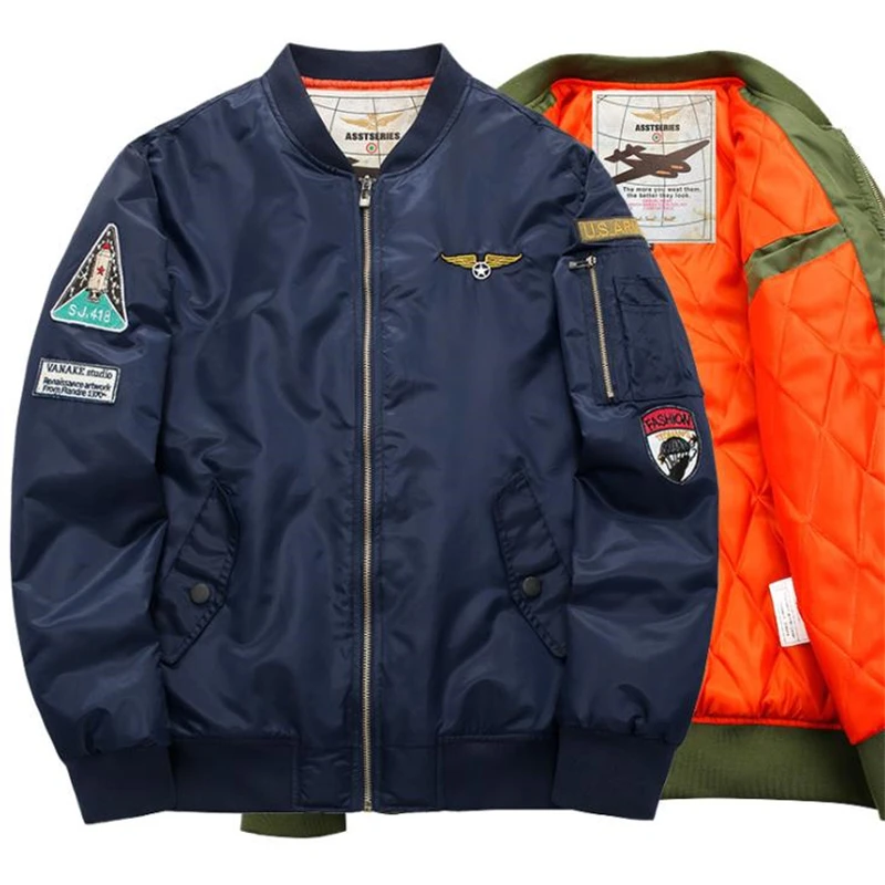 Abrigo de invierno impermeable para hombre, chaqueta Bomber bordada, gruesa chaqueta militar para motocicleta, cazadora de la Fuerza Aérea Ma-1 - imagen 4