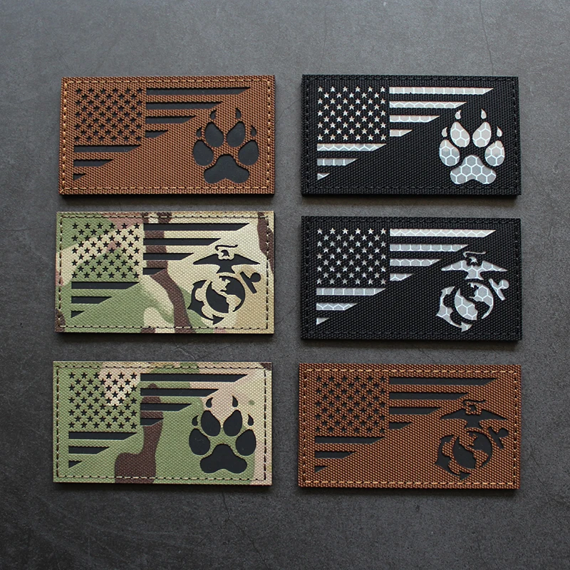 Parche reflectante IR, insignia táctica infrarroja con grabado láser de nailon, Bandera de EE. UU., K9, pata de perro, uniforme, USMC, Marines - imagen 5