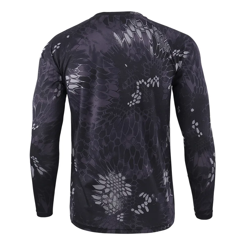 Camiseta de camuflaje táctico de manga larga para hombre, camisa de cuello redondo de secado rápido para senderismo y caza, Primavera - imagen 5