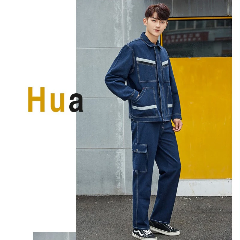 Monos nuevos para hombres y mujeres, ropa de trabajo, ropa retardante a prueba de polvo, chaqueta + Pantalones, ropa de soldadura de mezclilla, ropa a prueba de fuego, M-4XL - imagen 5