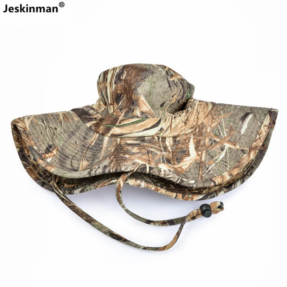 Reed alta calidad Bulrush Bionic camuflaje caza de pesca sombrero Bonnie de gran tamaño deportes al aire libre de protección solar sombrero de algodón - imagen 2