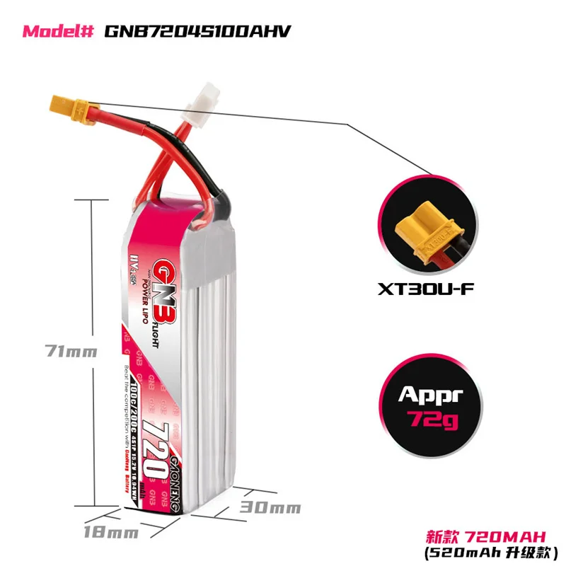 1-5 uds GAONENG GNB 720mAh 4S 15,2 V HV batería recargable XT30U-F enchufe 100C/200C para RC Tinywhoop FPV Kit de marco Dron de carreras - imagen 2