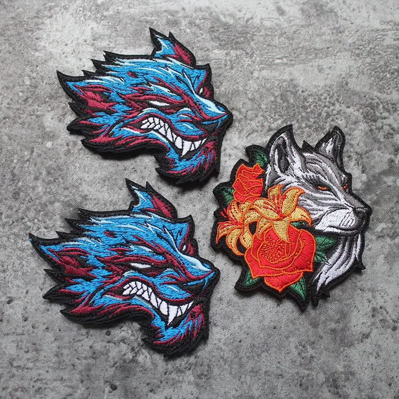 Parches bordados de flores de Lobo, insignia táctica, banda para el brazo, apliques de ropa - imagen 2