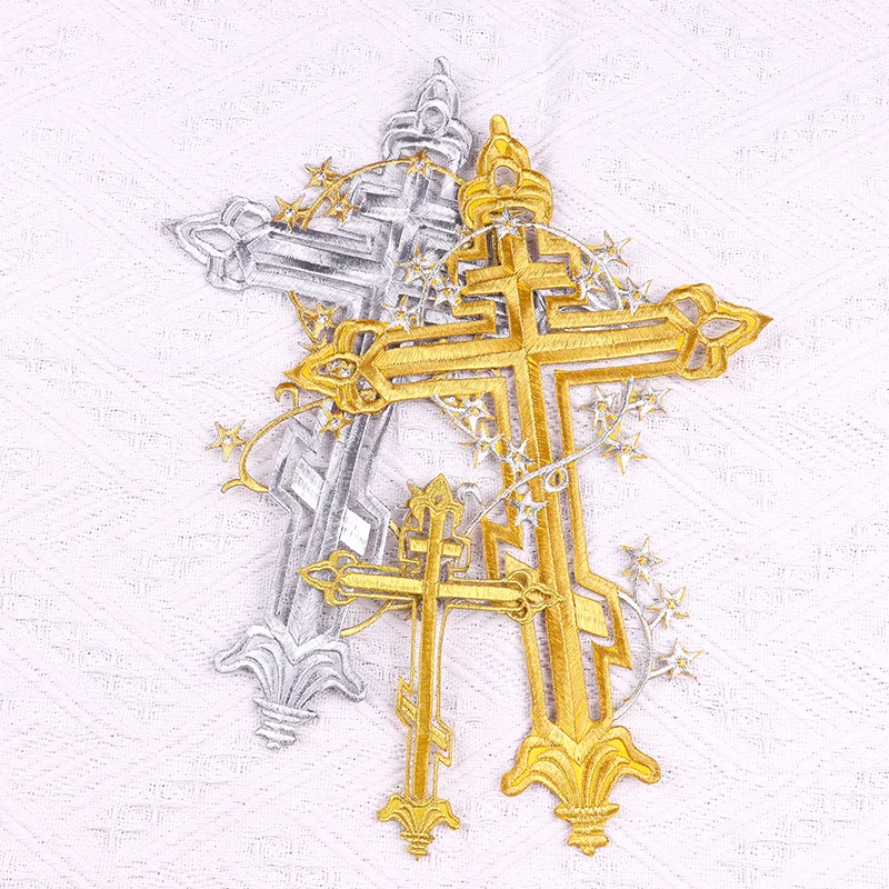 Parche bordado de cruz de Jesús para ropa, parches de planchado de Cruz dorada y plateada, apliques de personalidad, decoración artesanal - imagen 5