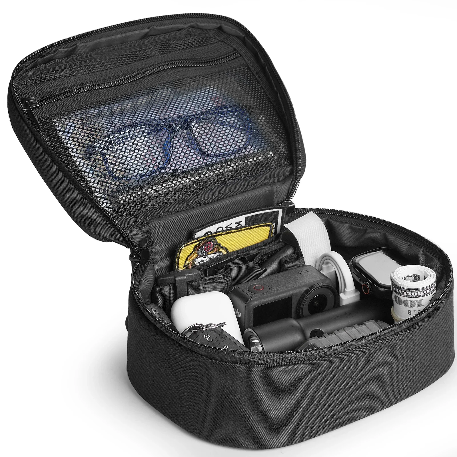 Bolsa de maquillaje de viaje 1TG, estuche de tren de maquillaje portátil, bolsa de almacenamiento organizadora con divisores ajustables para cosméticos, cepillos, artículos de tocador