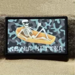 Parches impresos con insignia de moral de esqueleto nunca mejor para ropa, apliques militares tácticos, mochila con gancho y bucle, pegatinas personalizadas