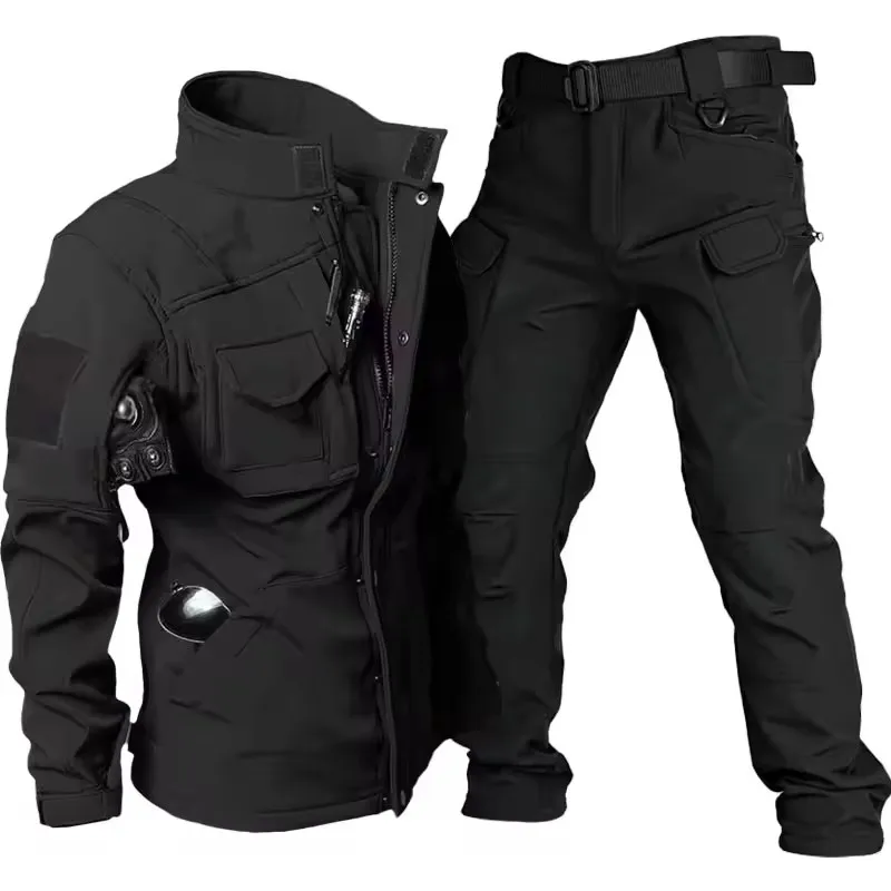 Conjuntos tácticos de piel de tiburón impermeables para hombre, chaquetas de combate de concha suave y pantalón Cargo cálido a prueba de viento, conjunto de 2 piezas - imagen 4