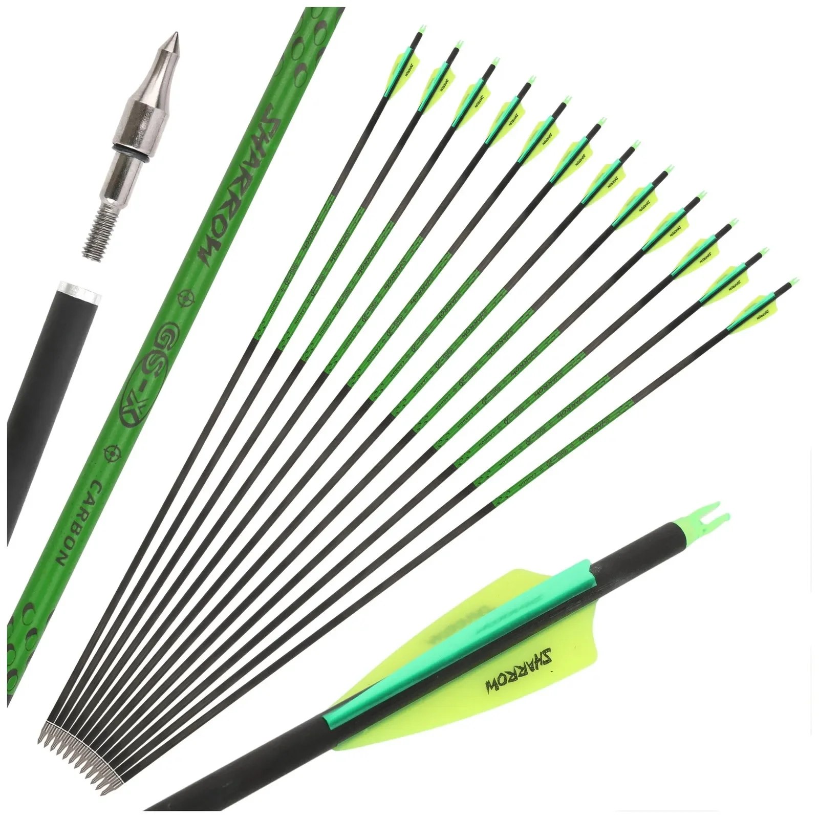 6/12X tiro con arco OD7.4MM flecha de carbono puro 3 "escudo paletas de goma arco caza tiro arco compuesto arco largo recurvo Tranditional - imagen 5