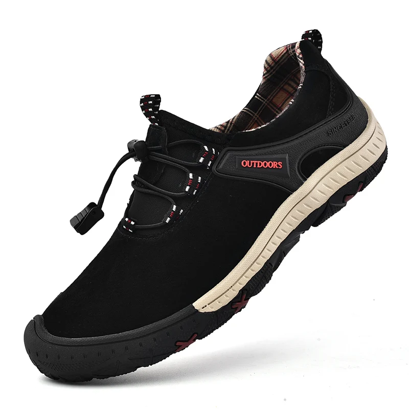 HIKEUP-zapatos de senderismo transpirables para hombre, calzado informal de cuero suave y cómodo, ligero, impermeable, para exteriores - imagen 3