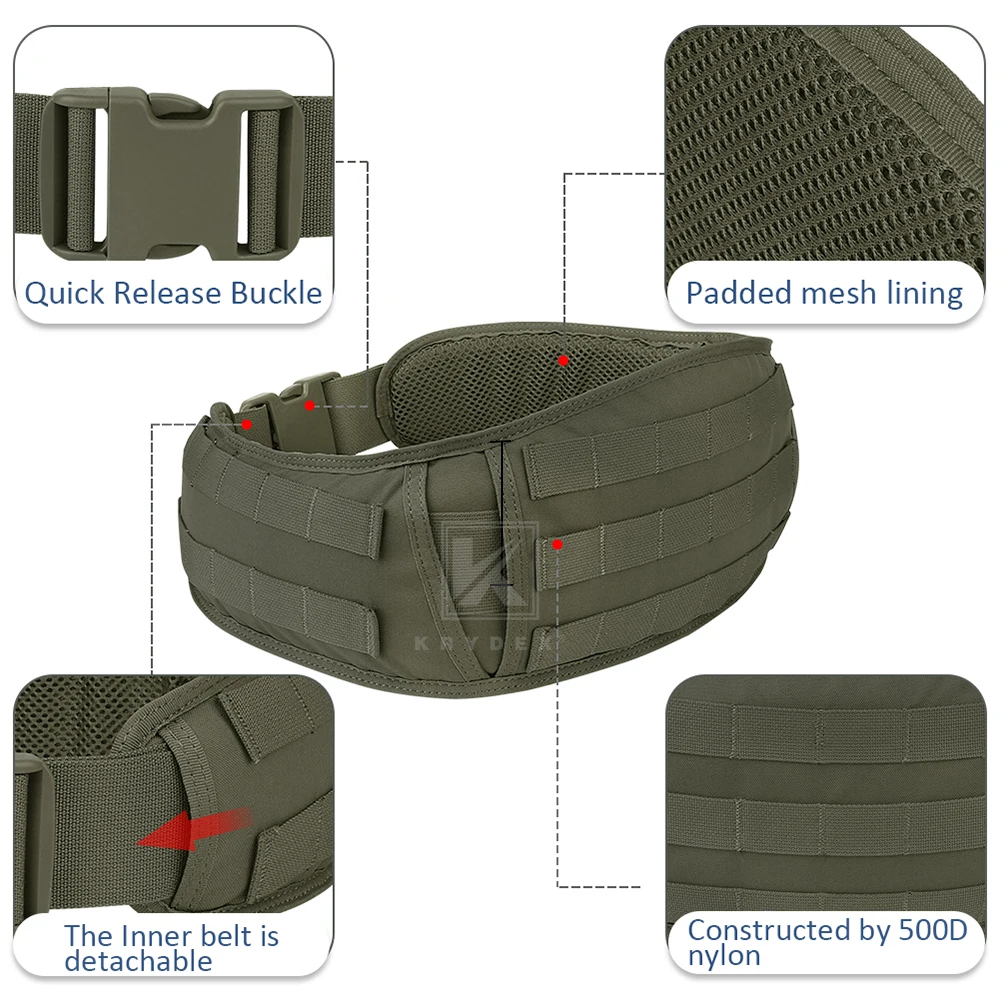 KRYDEX-Cinturón ajustable de combate táctico Molle para hombre, cinturón de combate de liberación rápida, suave, ancho, acolchado, cintura exterior, interior, pistola de tiro - imagen 4