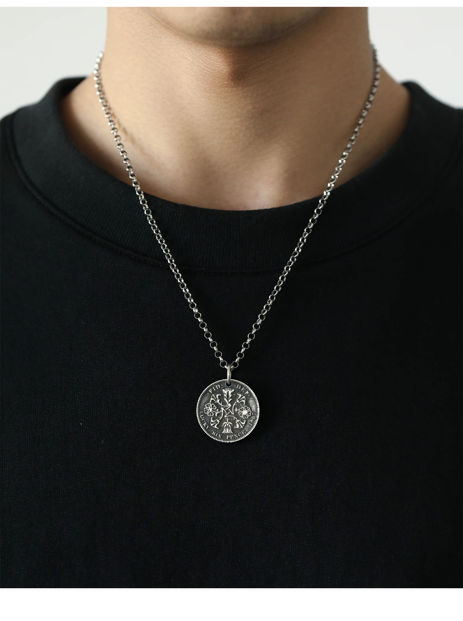 Collar de Luna y Sixpence para hombre, colgante de plata S999 pura, monedas antiguas - imagen 3