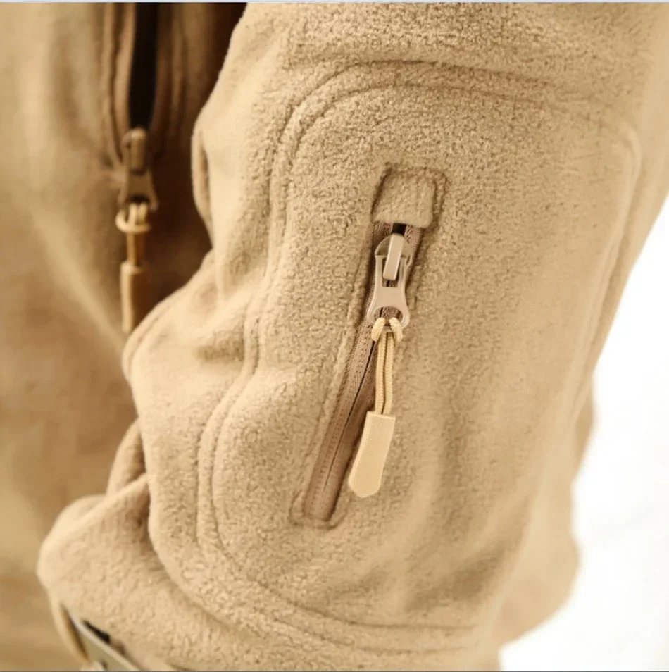 Chaqueta de lana con capucha para hombre, chaquetas tácticas con cremallera completa para acampar al aire libre, abrigo de trabajo del Ejército de EE. UU. Cálido a prueba de viento, Invierno - imagen 3