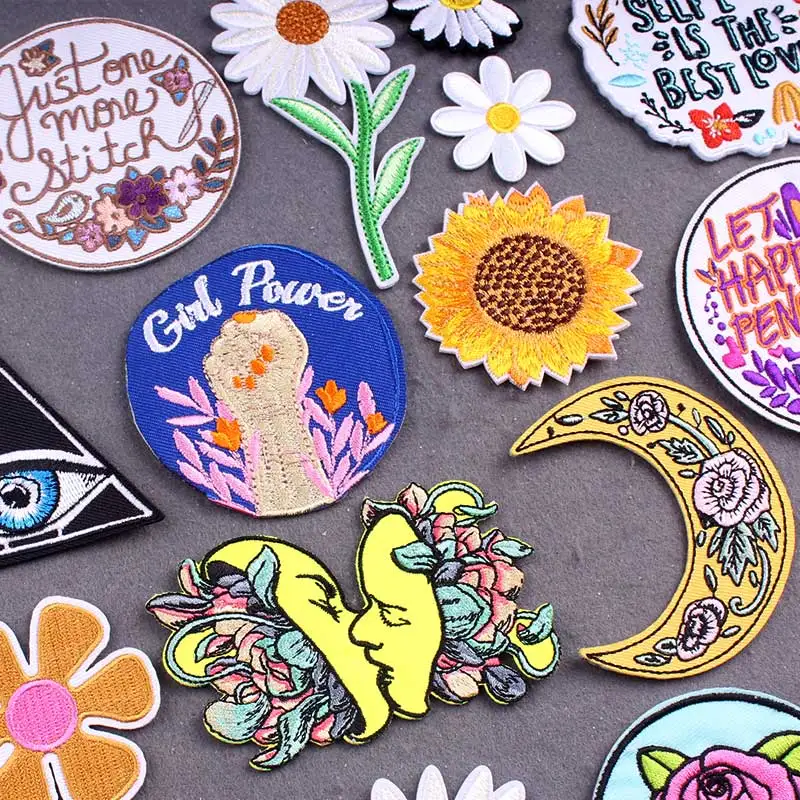 Parche de flores para planchar en la ropa, parches bordados de feminismo, eslogan DIY, insignias de hierro