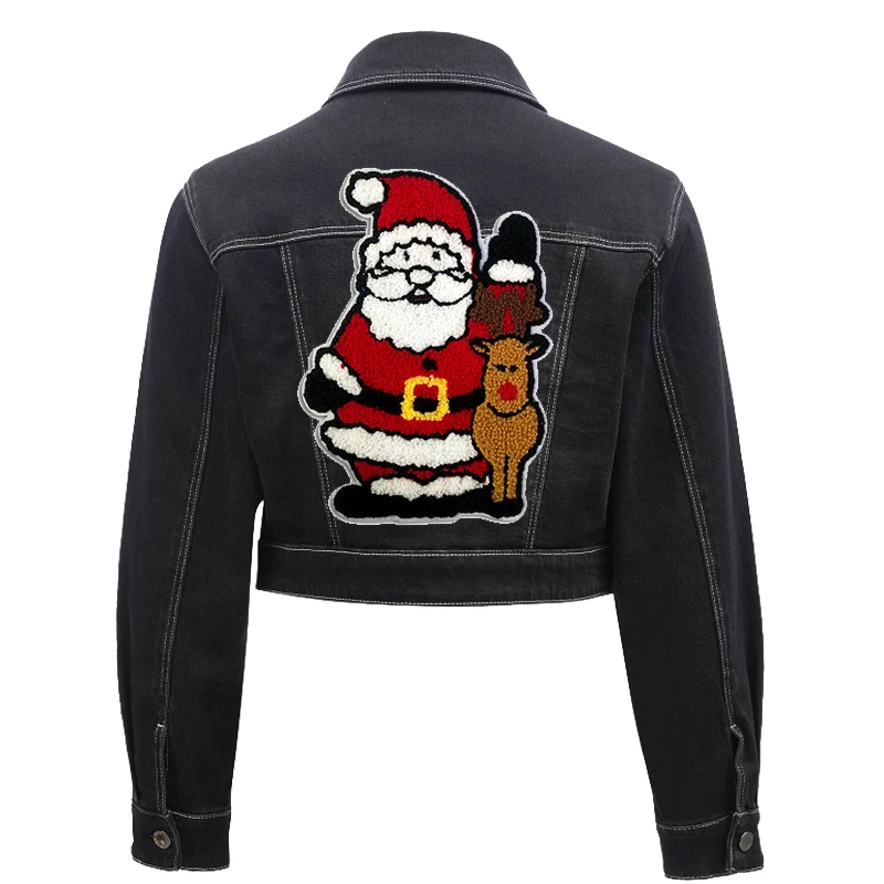 Parches bordados grandes de toalla de árbol de ciervo de Papá Noel, parches para planchar, parches bordados de dibujos animados DIY para ropa, decoración para coser - imagen 4