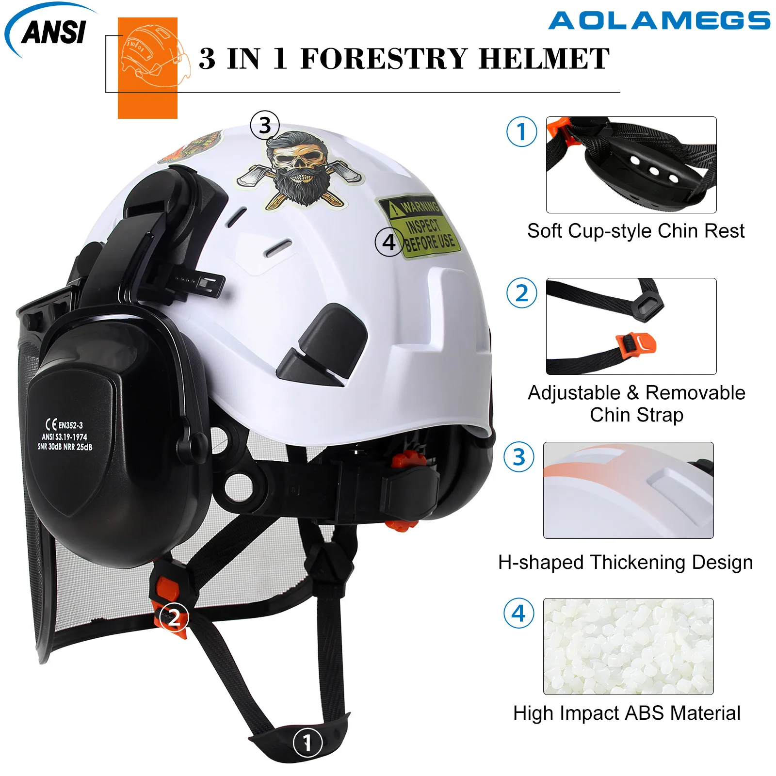 Casco de seguridad forestal con orejeras de malla, juego de pegatinas DIY, desbrozadora de registro ABS, sombreros protectores, gorro de trabajo CE - imagen 3