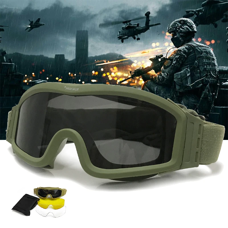 Gafas tácticas militares a prueba de viento y polvo, gafas de montañismo todoterreno para motocicleta, protección de seguridad CS, 3 lentes - imagen 2
