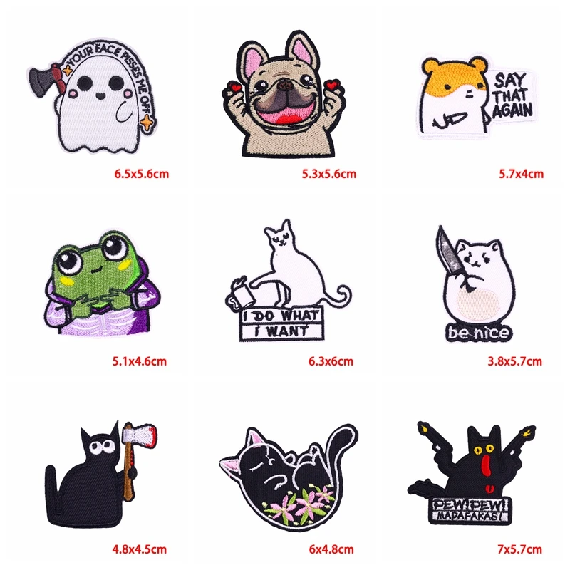 5 unids/lote gato dinosaurio Rana parche bordado para ropa dibujos animados/parche bordado de animales hierro en parches para planchar para ropa DIY - imagen 5