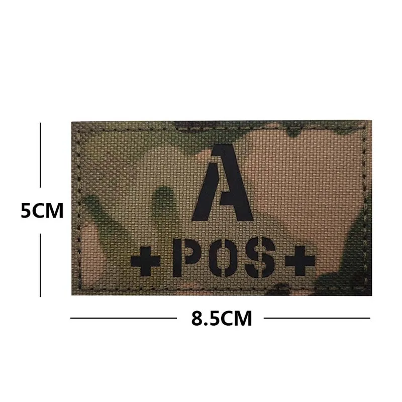 5*8,5 CM camuflaje, parche del grupo de sangre negra que brilla en la oscuridad, A + B + O + AB + POS parches de bucle de gancho positivo, insignias tácticas militares - imagen 5