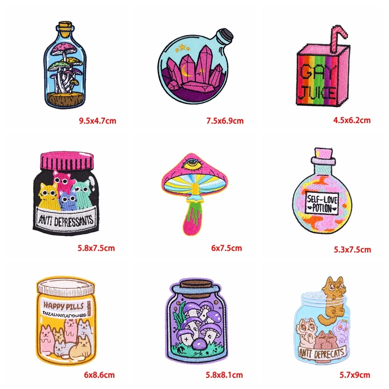 10 Uds. Parches bordados de botella de dibujos animados, parches para planchar para ropa, parches termoadhesivos para ropa, parche para taza de café y bebida - imagen 4