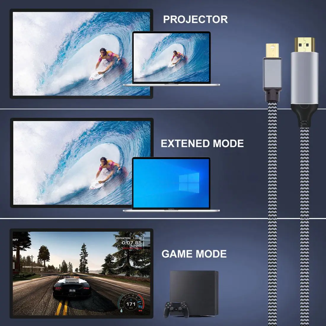 Cable de Monitor CY MINI-DP a HDTV, Mini DisplayPort 1,4, fuente a HDTV 2,0, pantalla 8K, 60hz, UHD 4K - imagen 4