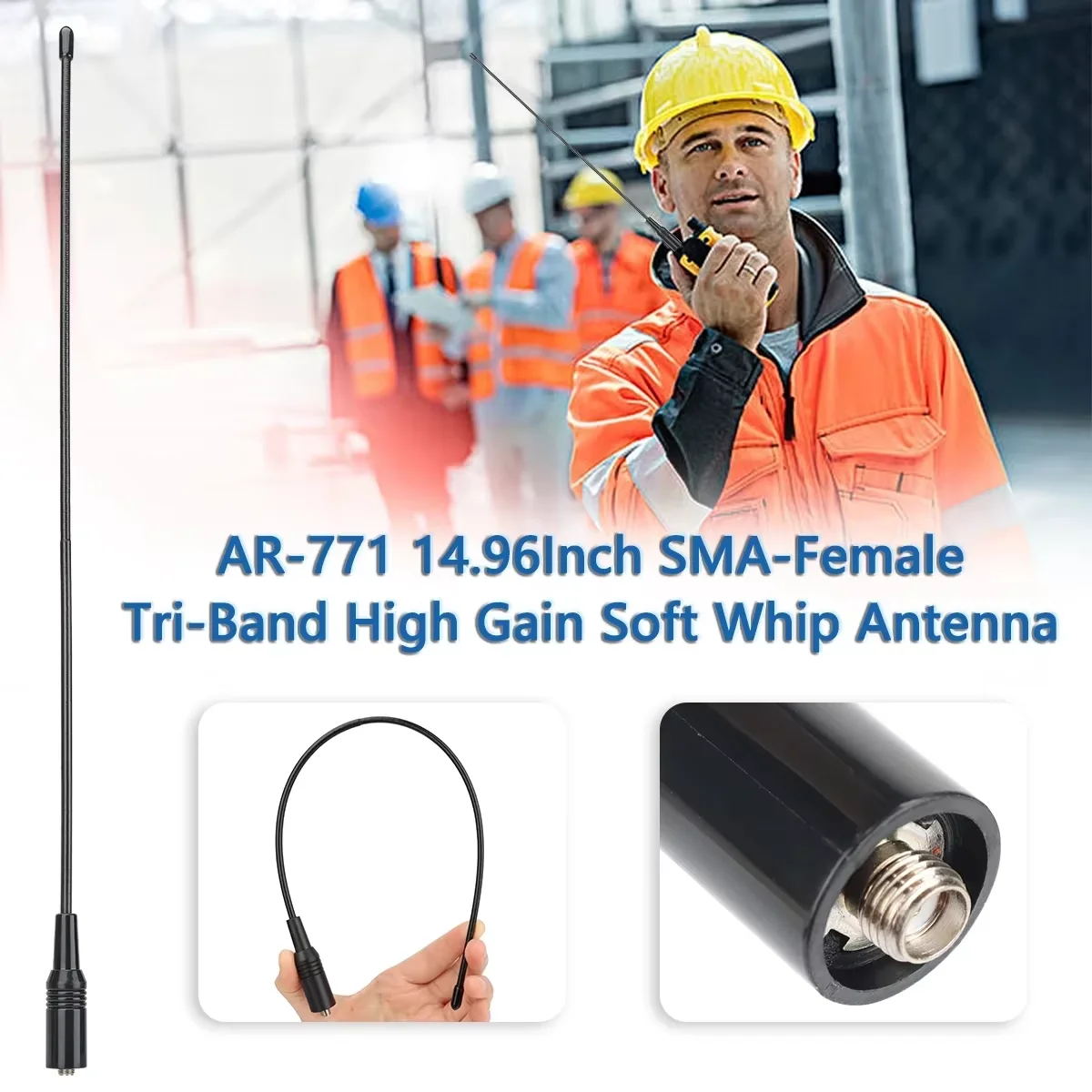 Walkie Talkie AR 771 antena de tres bandas látigo antena suave SMA hembra para Baofeng UV-5R UV 5RH 21 PRO Quansheng UV-K5(8) Radioaficionado - imagen 3