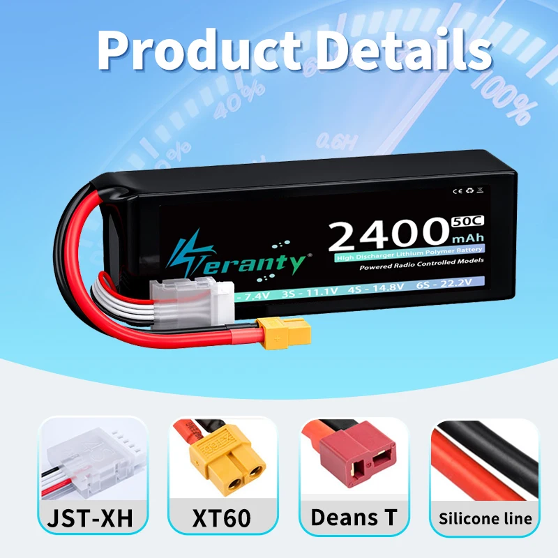 Teranty 4S 14,8 V 2400mAh 50C Lipo batería suave con enchufe T XT60 para RC coche barco RC FPV Drone helicópteros camiones RC batería - imagen 3