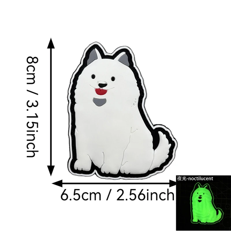Parche de gancho y bucle de cachorro blanco de dibujos animados, accesorios de PVC, parches de perro lindos brillantes, insignia moral al aire libre, insignias tácticas de ropa - imagen 2