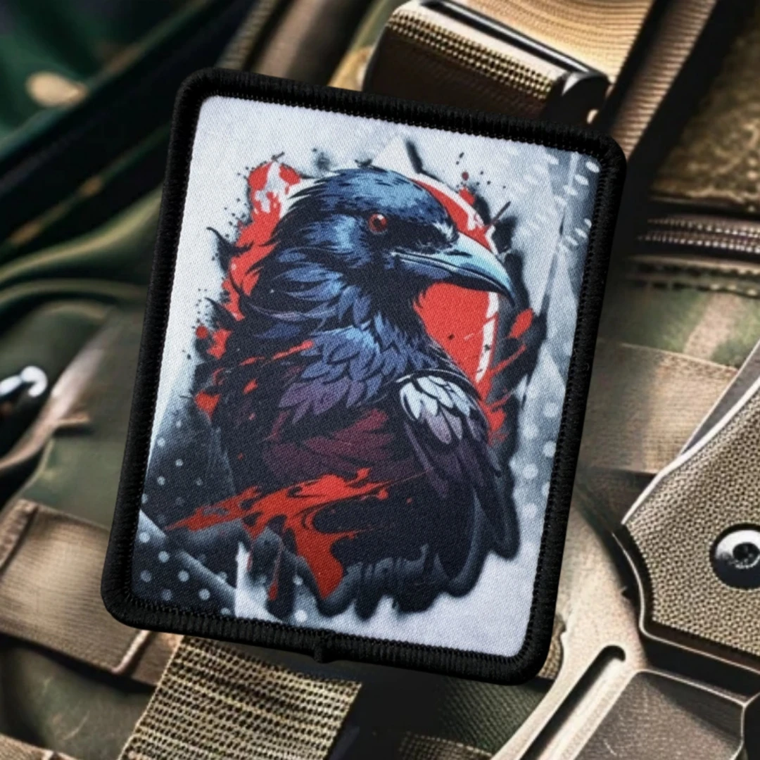 Parche de sangre y cuervo, emblema de moral táctica, brazalete del ejército militar, parches de gancho y bucle impresos para ropa, pegatina para mochila