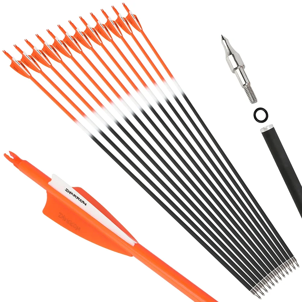 Flecha de carbono SP500 de 31,5 pulgadas, paletas de goma para tiro con arco de carbono mezclado, punta de flecha reemplazable de 100 granos, tiro al aire libre y caza, 6/12 Uds. - imagen 4