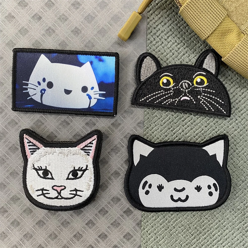 Parche bordado de gatito lindo para ropa, insignia de moral de dibujos animados, mochila táctica, gancho y bucle, pegatina, sombrero, accesorios - imagen 2