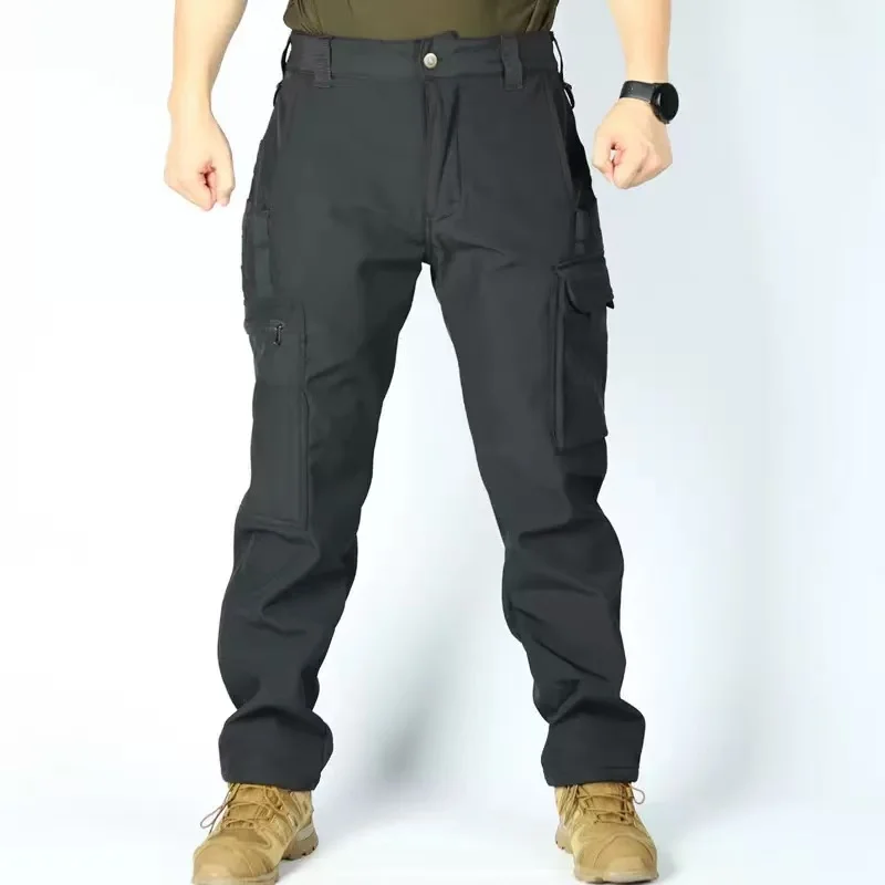 Pantalones Cargo elásticos tácticos para gimnasio para hombre, pantalones para acampar, senderismo, caza, escalada, forro polar, impermeables para exteriores, invierno y otoño - imagen 3