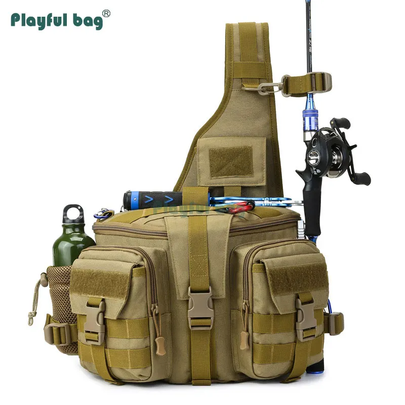 Bolsa de aparejos de pesca multifuncional para hombre, bolsa de nailon para caña de pescar, viaje al aire libre, cuerpo cruzado, paquete de pecho grande, AVA116 - imagen 3