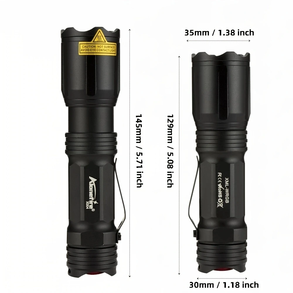Linterna LED táctica con Zoom, luz blanca y colores rojo/verde/azul - imagen 4