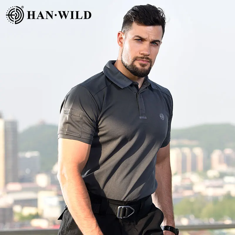 HAN WILD-Polo de manga corta para hombre, camiseta transpirable de color sólido, informal, cuello vuelto, para senderismo - imagen 4