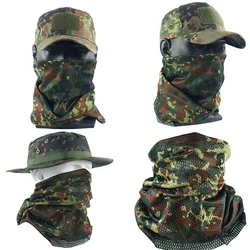 Bufanda táctica de camuflaje manchado alemán para exteriores, máscara de montar con protección solar", "Sombrero de pescador", gorra,