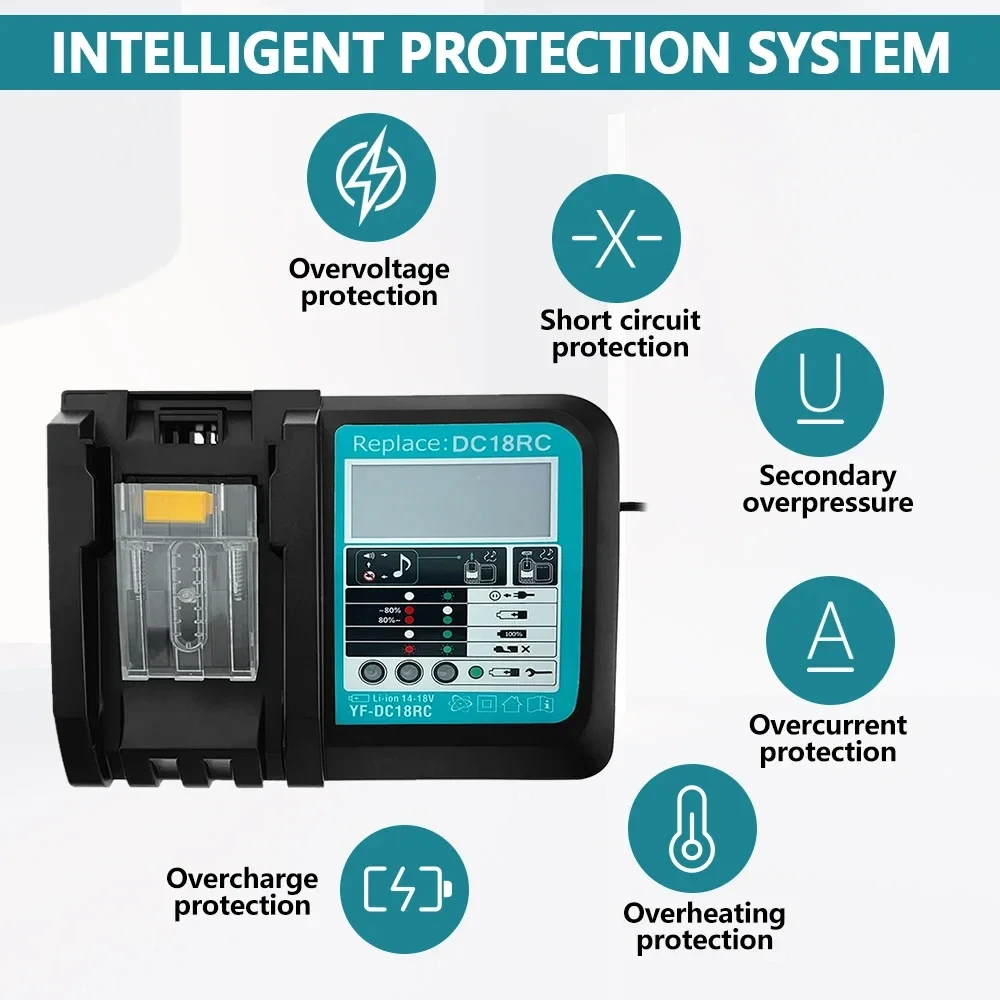 DC18RC para Makita 18V cargador de batería de taladro 3A cargador de iones de litio para Makita 14,4 V 18V LXT BL1815 BL1860 BL1430 BL1450 - imagen 2