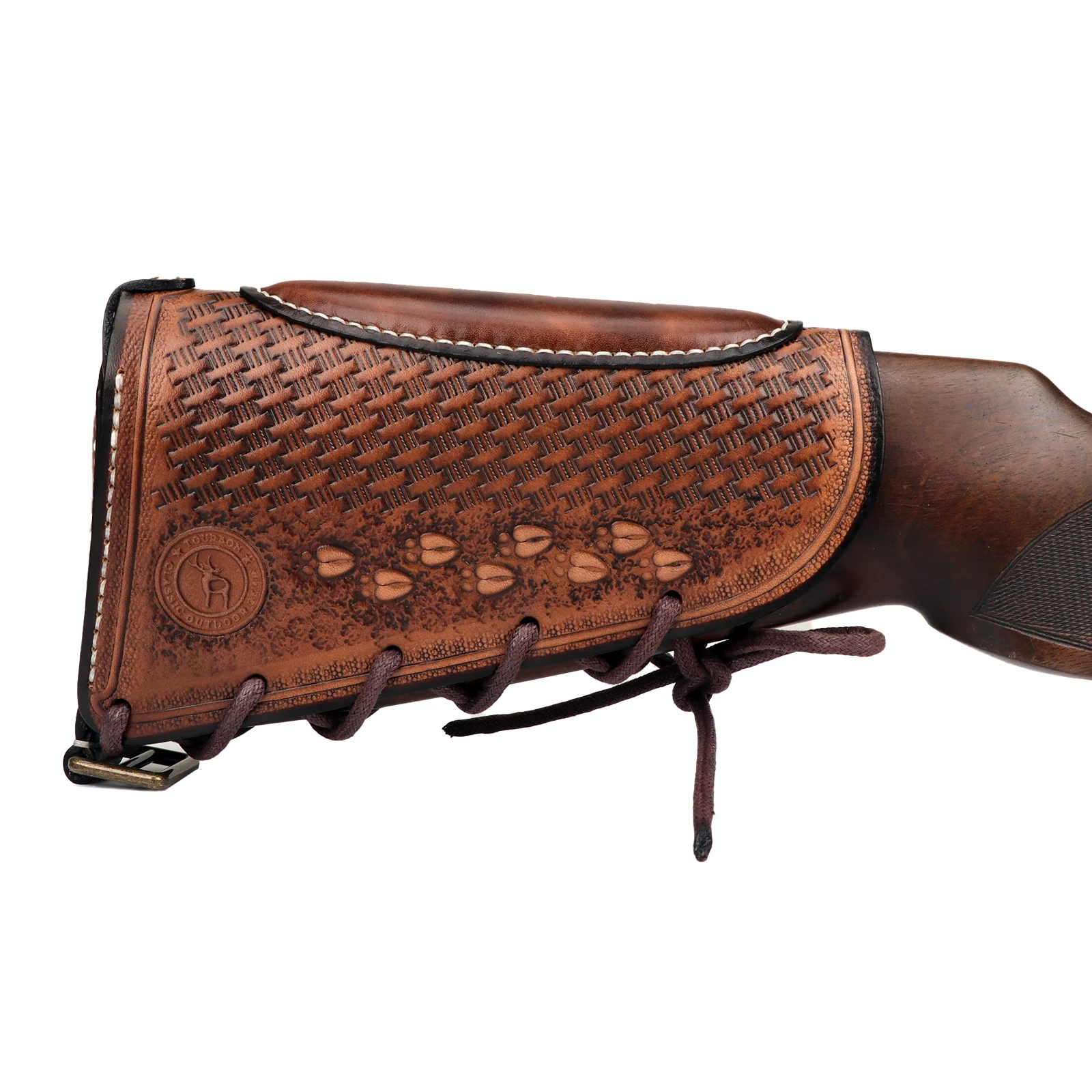 Tourbon-paleta de cuero para pistola, elevador para reposa mejillas con almohadilla de neopreno extraíble, cierre de cuerda, accesorios de caza marrones ajustables - imagen 2