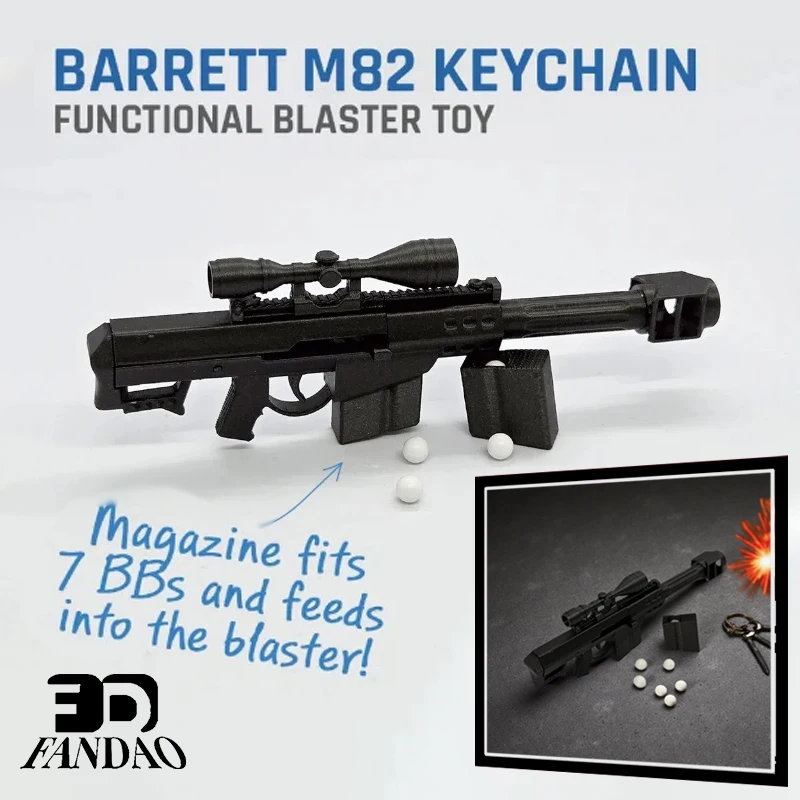 Mini Barrett M82 llavero de juguete con estampado 3D funcional pistola Blaster llavero de juguete Cool niños regalos de descompresión mochila colgante