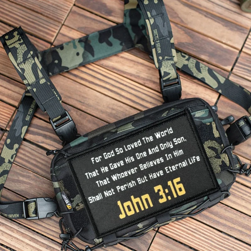 Parche estampado "John 3:16" para ropa, insignia de moral táctica, parche militar con gancho, pegatina para mochila, brazalete