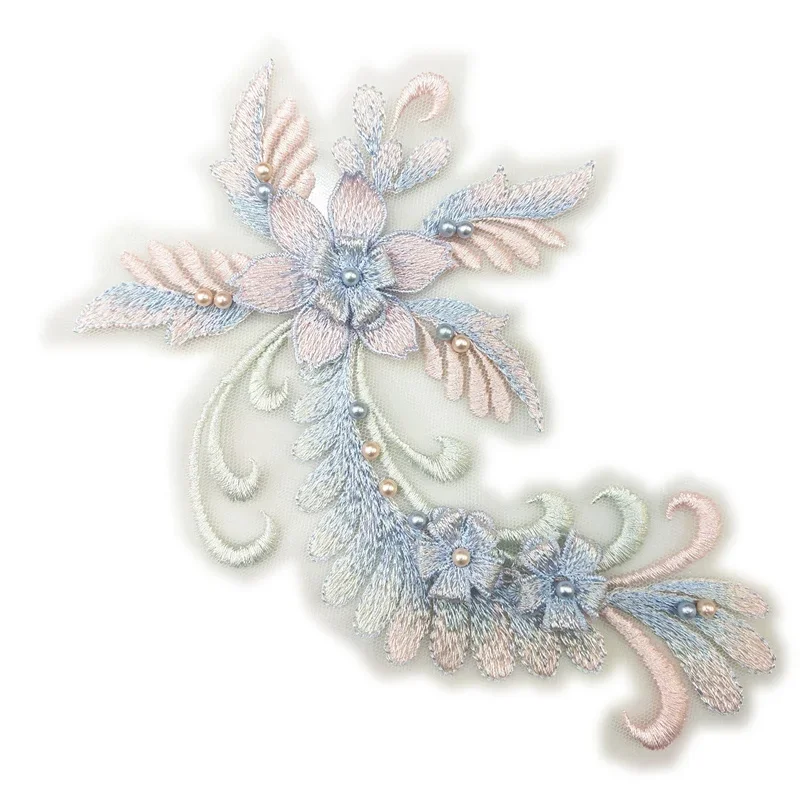 Suministros de costura de apliques de cuentas de encaje de tela, bordado de flores florales 3d, parches para coser para decoración de vestidos, ropa, 22x15 Cm - imagen 3
