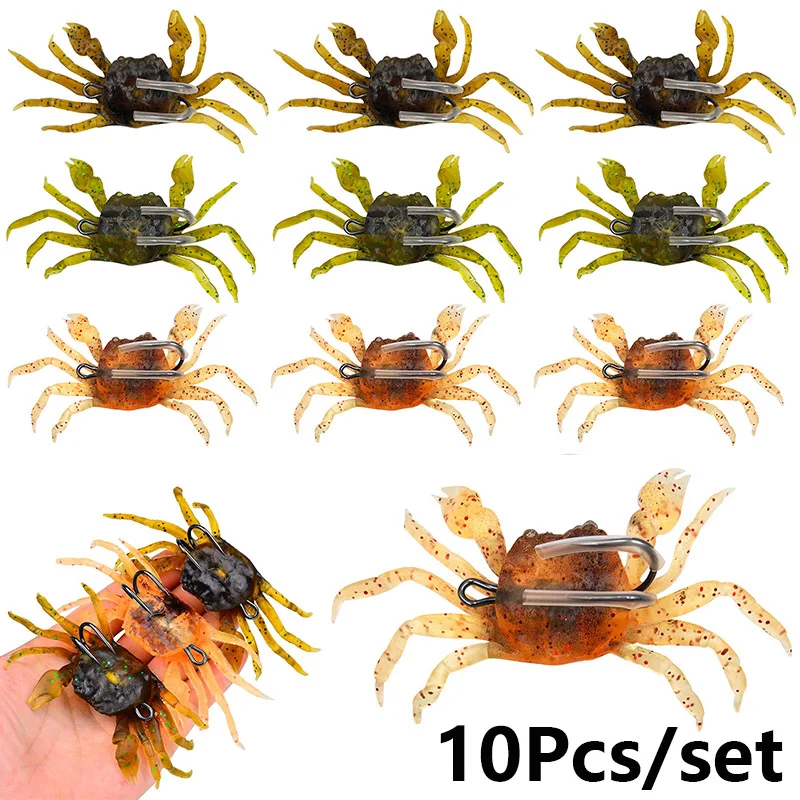 10 Uds. Cebo suave de cangrejo simulado 3D, Señuelos de Pesca artificiales de silicona con doble gancho, Swimbait de 10cm para trucha, lubina, cebo para peces