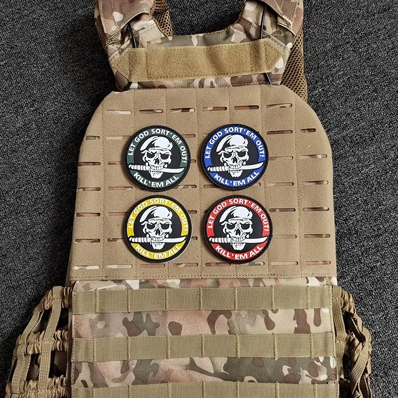 Parches de goma de calavera de PVC 3D, parche decorativo militar táctico sin cuchillo, insignias de combate para bolsas de gorra - imagen 4
