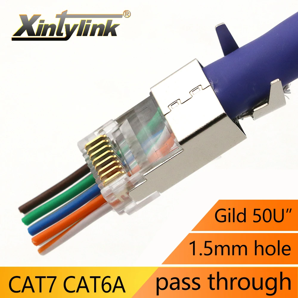 Xintylink-conector CAT7 rj45 50U CAT6A ends, cable ethernet, enchufe de red 10G SFTP FTP, conector lan blindado, paso a través del orificio de 1,5 MM - imagen 5