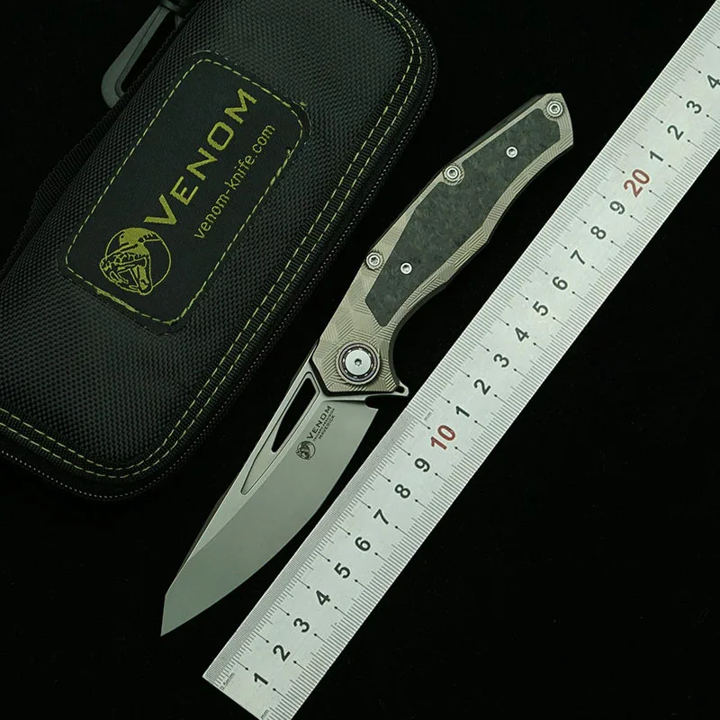 VENOM Lone Ranger cuchillo plegable titanio M390 fibra carbono