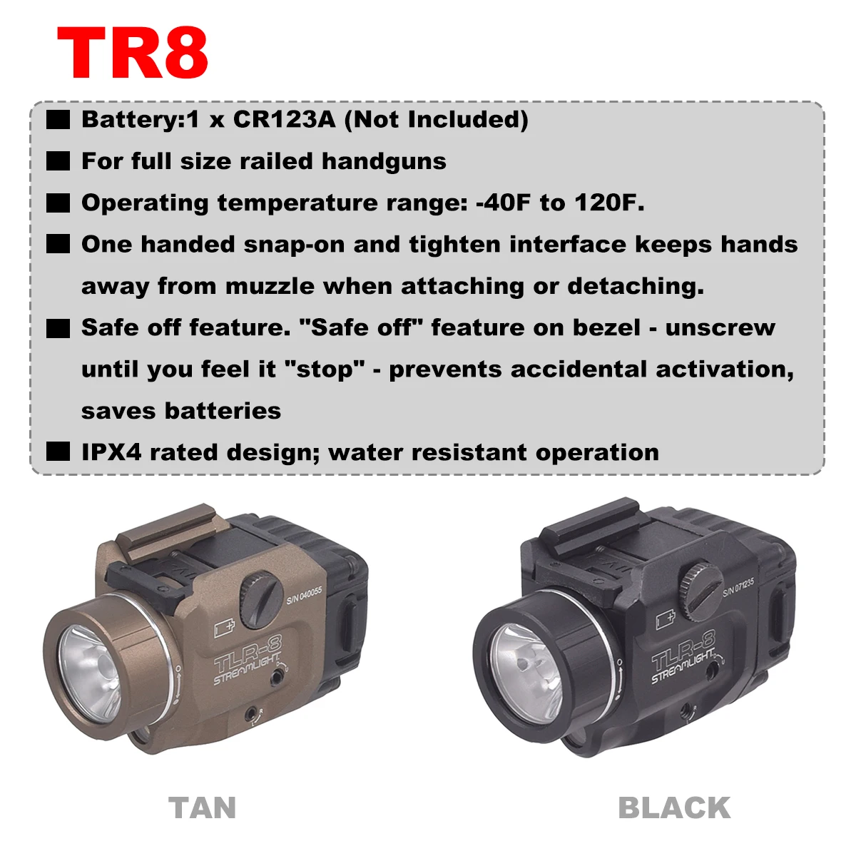 Luz de explorador de pistola táctica TR1 TR8 TR7 TR4 TR3, mira láser estroboscópica LED para Airsoft G lock Taurus G2c G3C 1911, linterna estroboscópica - imagen 4