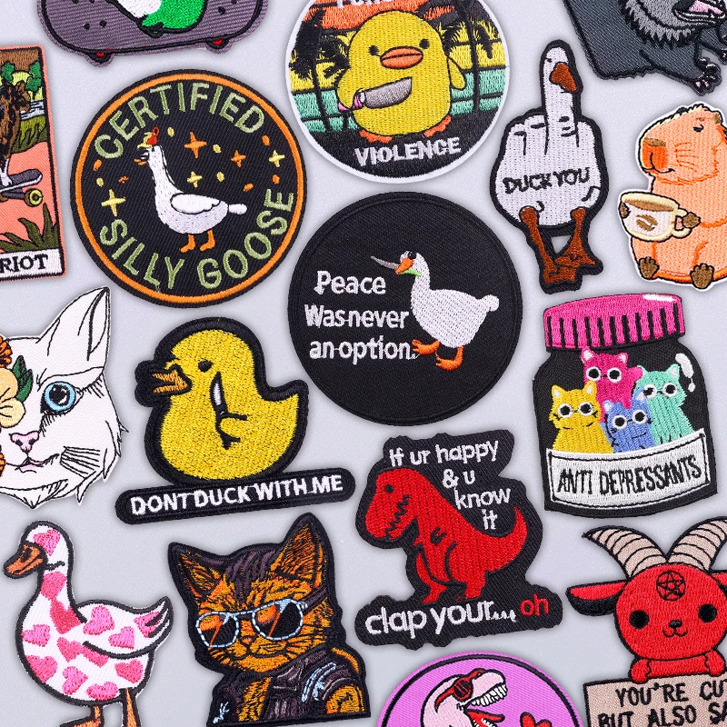 Parches para planchar con animales de pato de la paz para ropa, parches térmicos para ropa, parche bordado de gato y dinosaurio, insignias para chaqueta y mochila - imagen 2