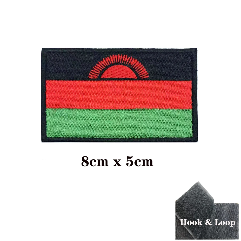 Parches de bandera de Malaui, parche bordado de gancho y lazo, insignia bordada de hierro, banda militar - imagen 3